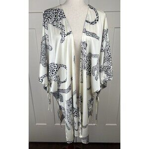 NWT Entro Women’s Black And Cream Leopard Print Kimono Drawstring Sleeve Boho